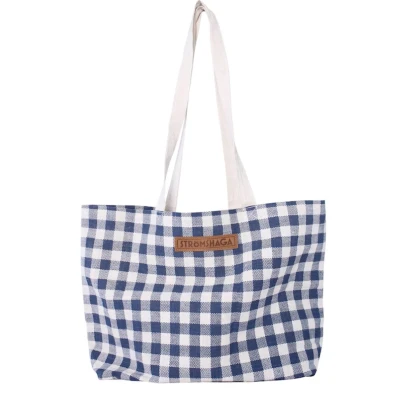 Plátěná taška s kostkovaným vzorem - modro-bílá - Strömshaga AB - 1 ks