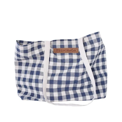 Plátěná taška s kostkovaným vzorem - modro-bílá - Strömshaga AB - 1 ks