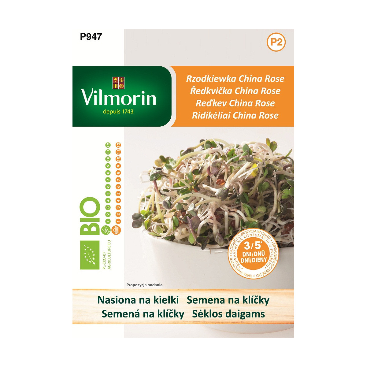 BIO semena na klíčky - Ředkvička China Rose - 10 g