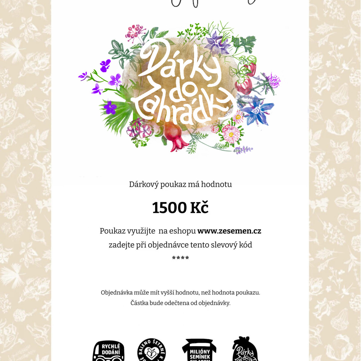 Dárkový voucher - poukaz v hodnotě 1500 Kč